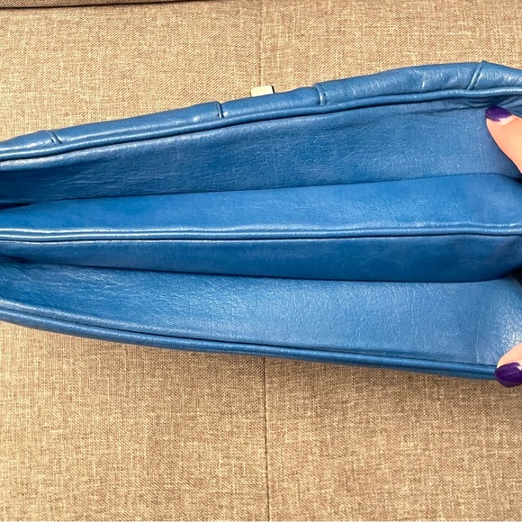 Vintage Boscha Lederwaren Modell Blue Soft Leather Clutch Bag Made West Germany - Picture 6 of 11